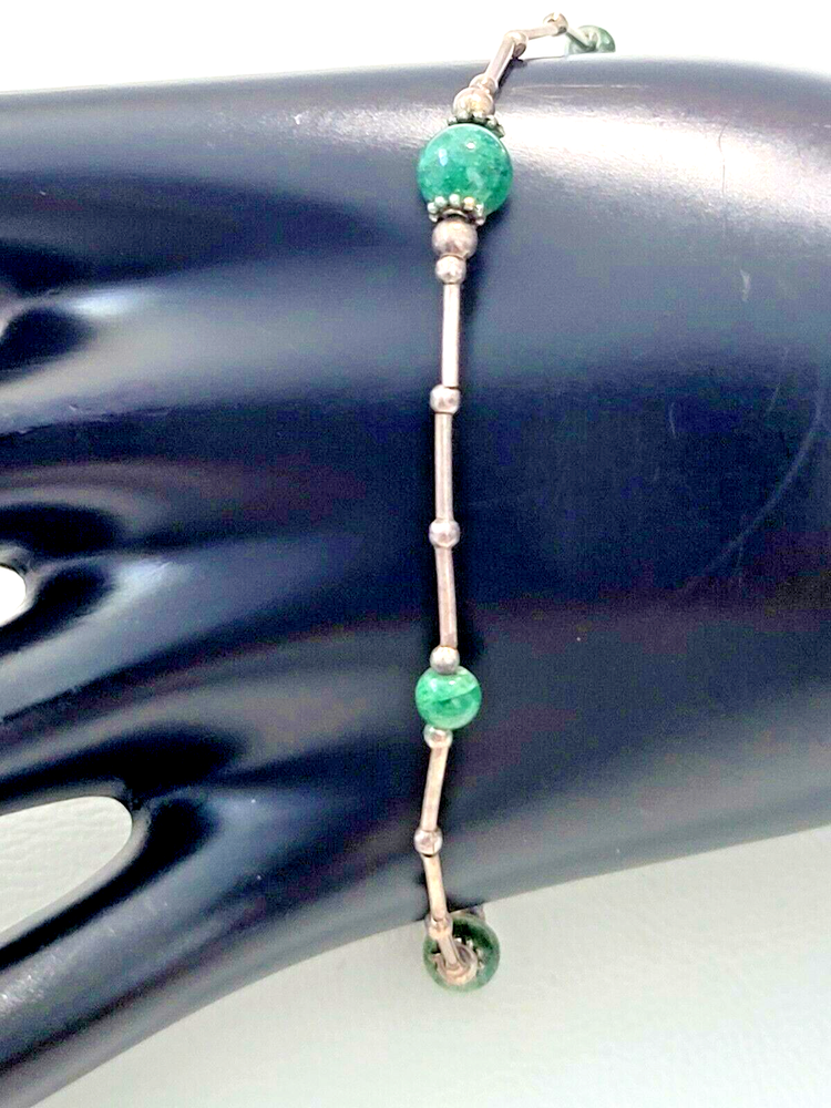 925 STERLING SILVER GREEN AGATE ANKLET BRACELET 10.5
