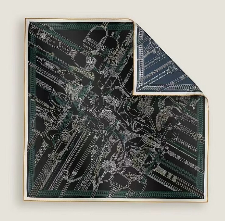 New Spring 2025 Boutique 18Momme Twill Silk Curled Printed Square Scarf 35'@10