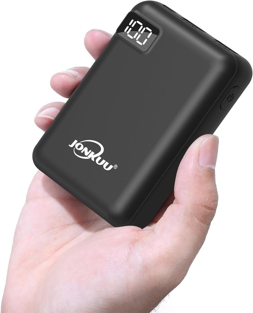 Small Portable Phone Charger 10000mAh Quick Charge 5V/2.4 A Heated black