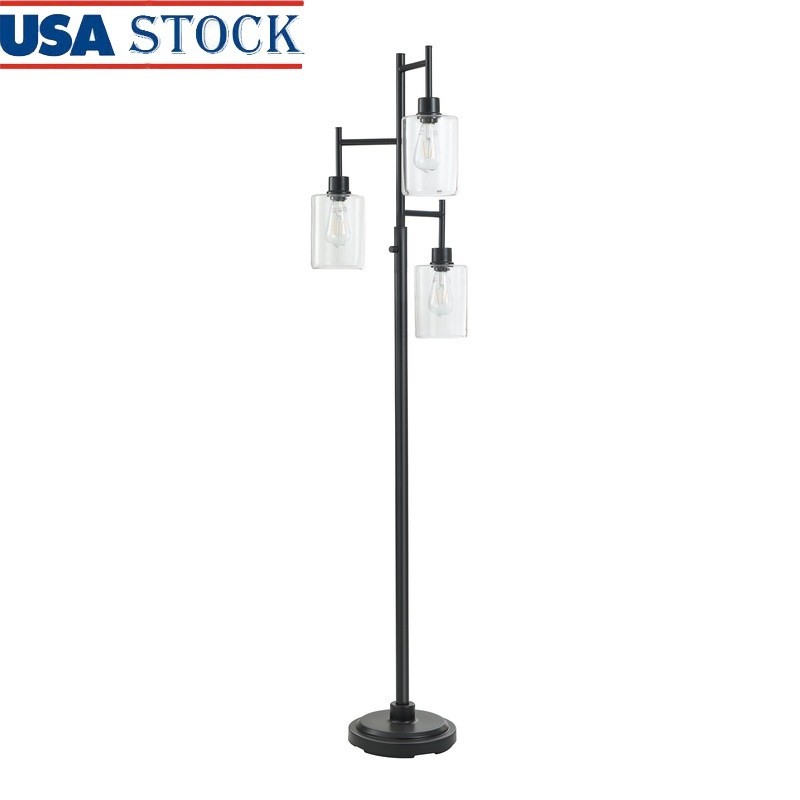 3-Tier Glass Shade Modern Floor Lamp with 3 Lights Contemporary Lighting
