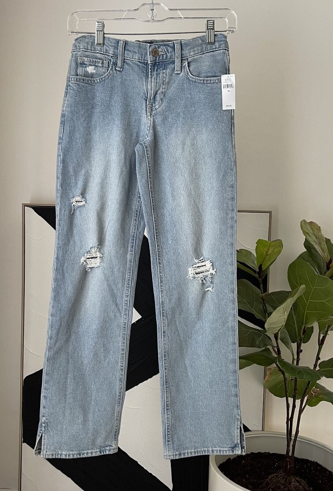 NWT Girl's GAP Denim Straight Jeans Size 12 Distressed Adjustable Waist NEW