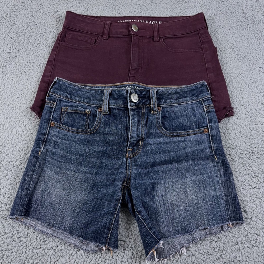 LOT OF 2 American Eagle Shorts Womens 4 High Rise Shortie Midi AEO Denim Jean