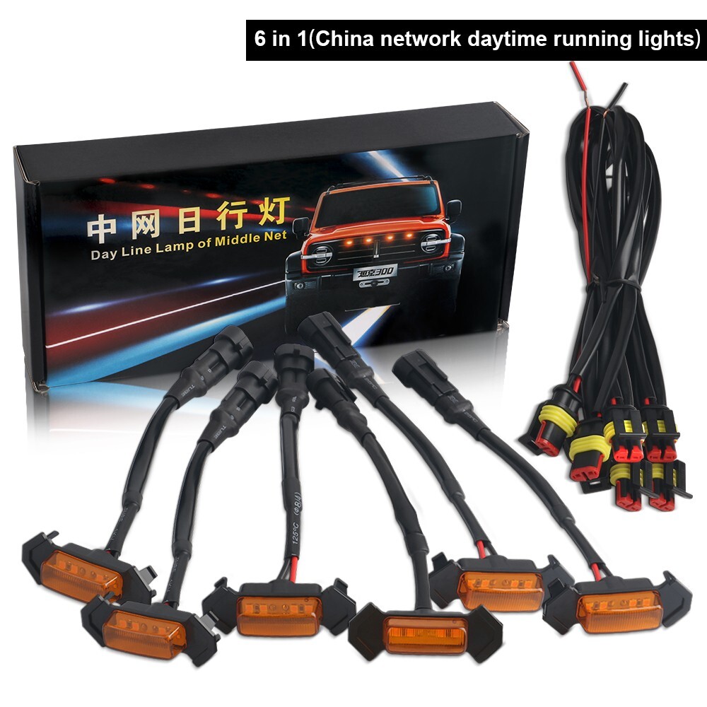 6pcs Raptor Style Amber Grille LED Light DRL For Toyota Tacoma TRD Pro 2016-2021