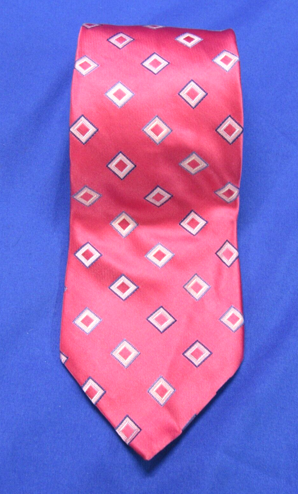 Vintage Tommy Hilfiger Silk Tie Pink Blue Diamond Print Woven