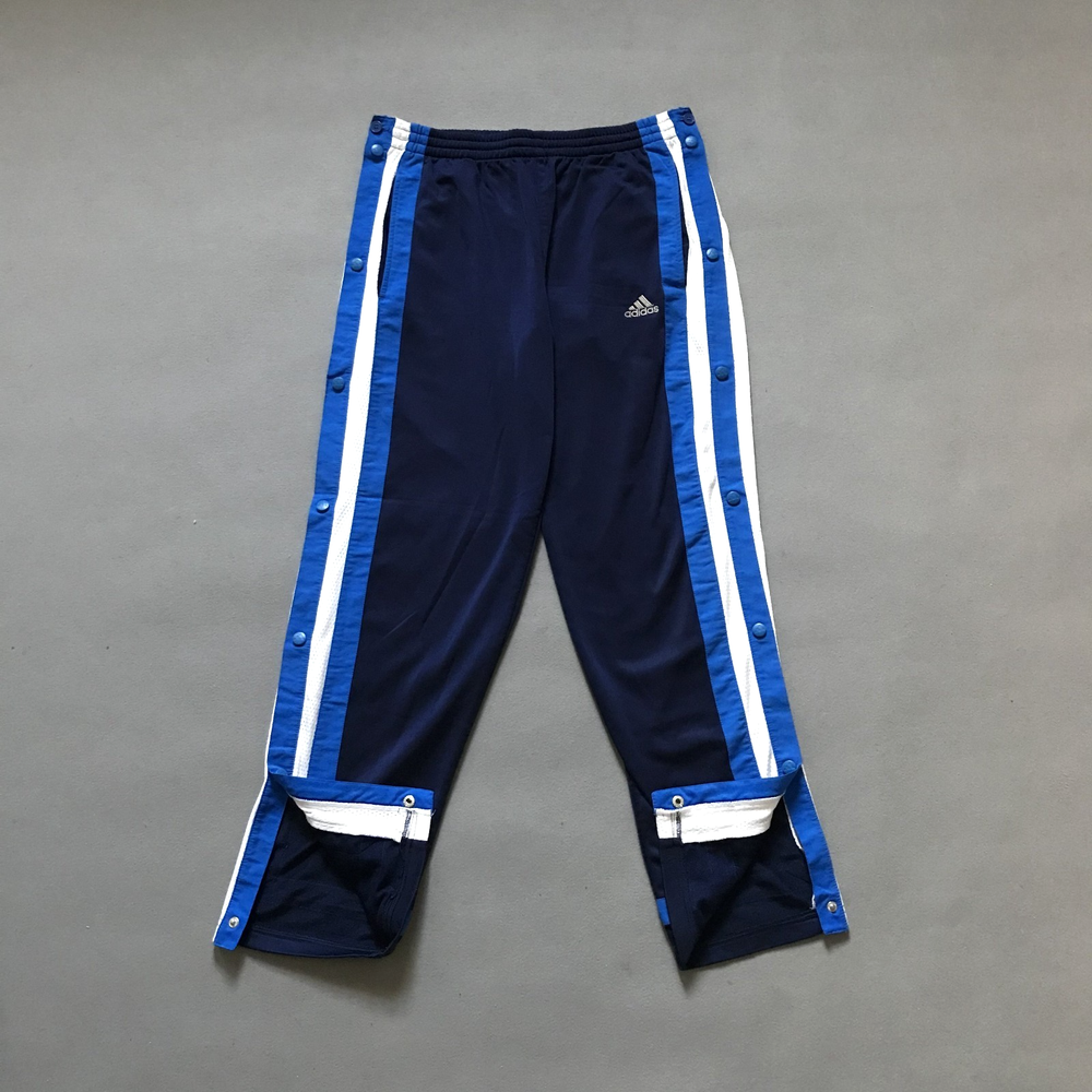 Vintage Adidas Track Pants Snap Buttons Dark Blue Y2K Tearaway Size M