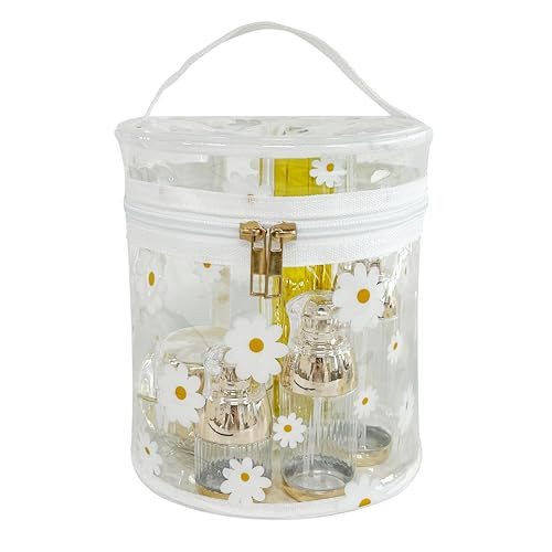 Printed Flowers Clear Cylinder Travel Makeup Bag with Daisy Design D1049-1