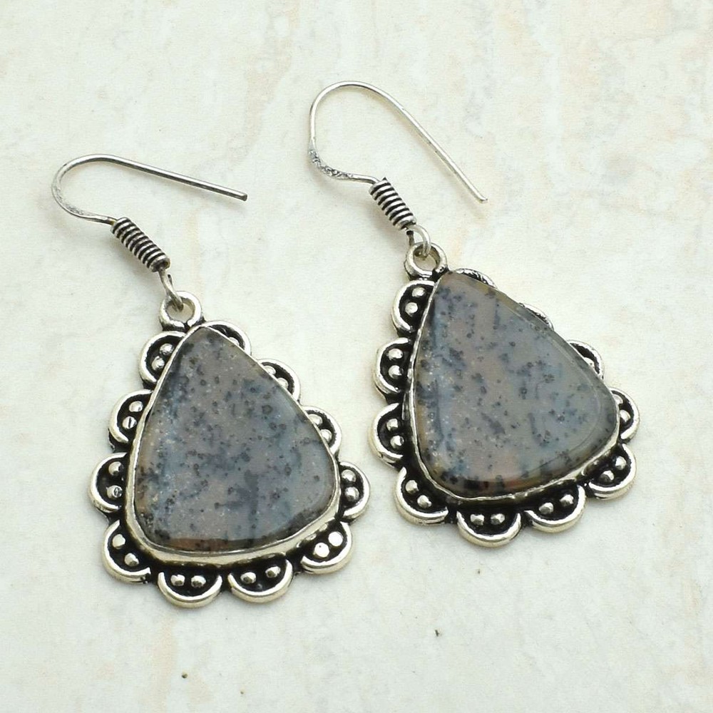 Honey Dendrite Opal Gemstone Handmade Drop Dangle Earrings Jewelry 1.76