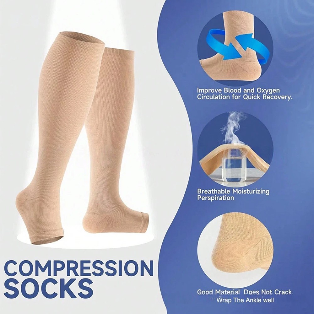 1 Pair S-XXL Compression Socks Medical Support Toeless Prevent Varicose Veins