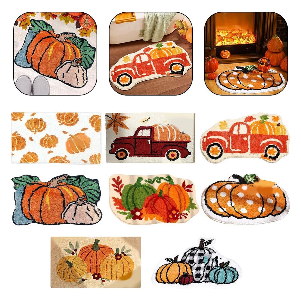 Pumpkin-Themed Microfiber Non-Slip Bath Mat for Thanksgiving Décor-image