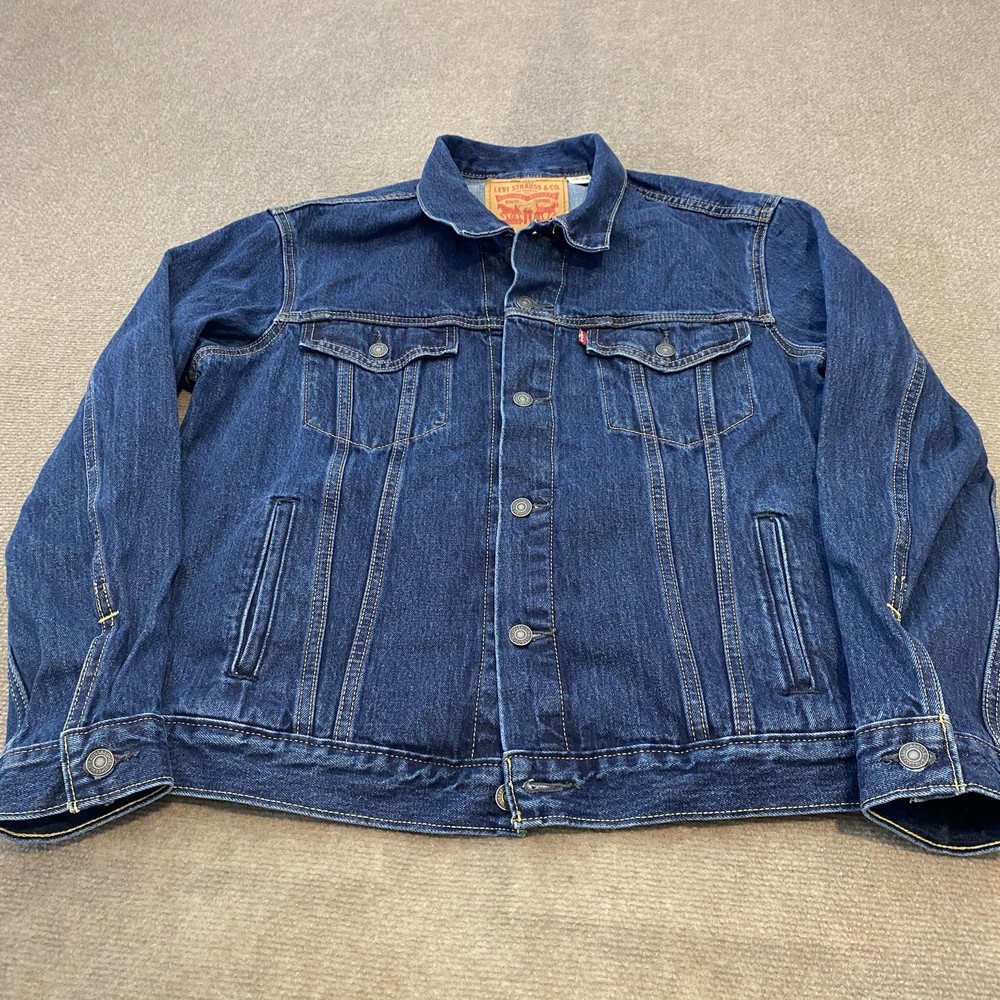 Levis Denim Jacket Mens Large Blue Trucker Jean Coat 100% Cotton Waterless