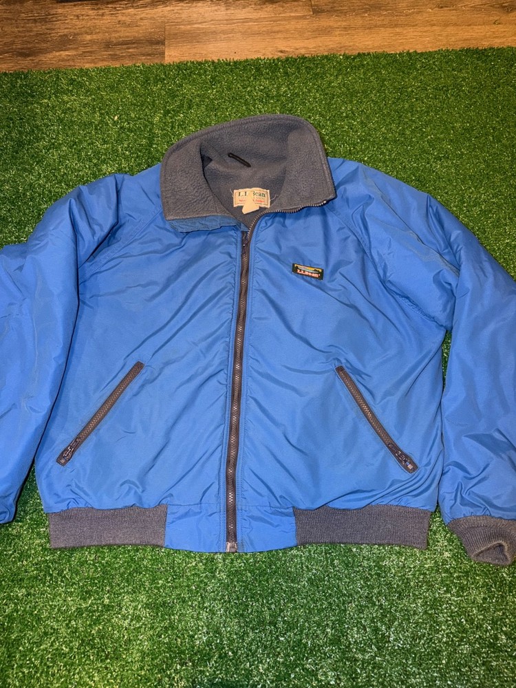 VINTAGE L.L. Bean Jacket Mens Large Blue Fleece Lined Pockets Bomber Coat*