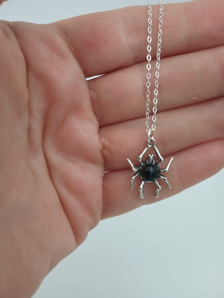 SPIDER Necklace sterling silver pendant black belly charm 18
