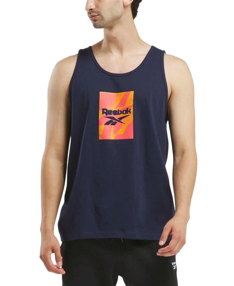 Reebok Men's Regular Fit Sleeveless Graphic Tank Top Shirt, Navy, Size M