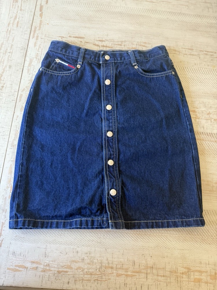 Tommy Hilfiger Skirt Womens 3 Jeans Blue Denim Snap Front Midi Vtg 90s Y2k