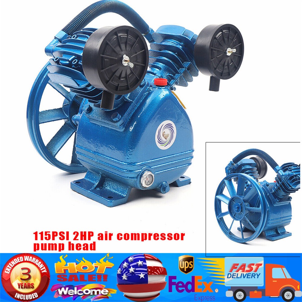 2HP Twin Cylinder V Style Air Compressor Pump Single Stage Blue Head