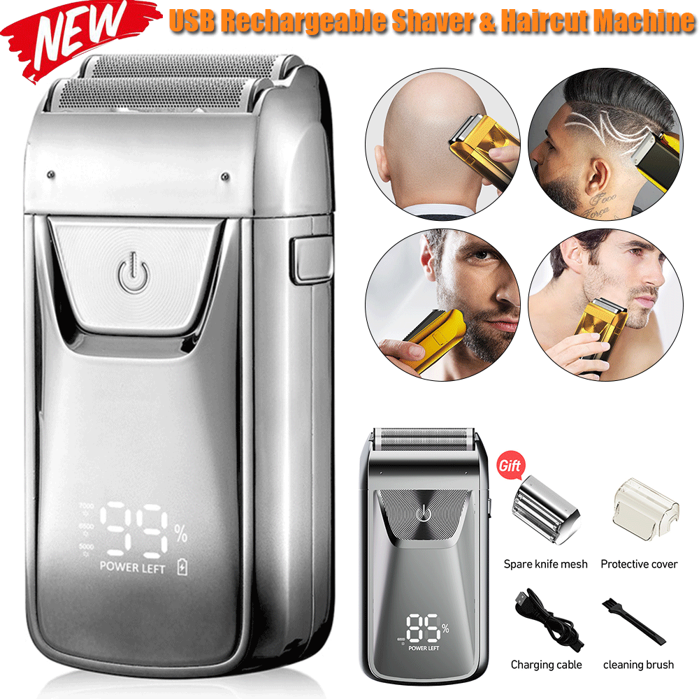 New 2-In-1 Electric Beard Shaver USB Recharge Hair Trimmer Clippers LCD Display