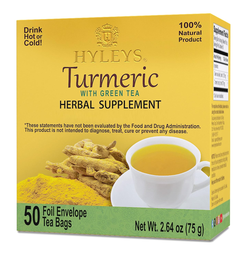 Hyleys Turmeric & Green Tea - Natural Antioxidant Herbal Tea - 50 Tea Bags