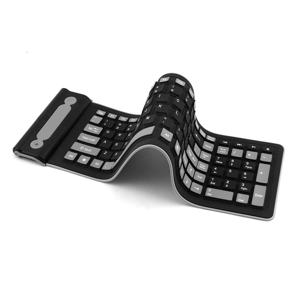 Wireless Silicone Keyboard Foldable Rollup Flexible Keyboard Full Size 107 Ke...