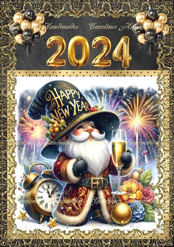 New Years Eve Gnome 2024 MULTI-SIZE Cotton Fabric Quilt Block-image