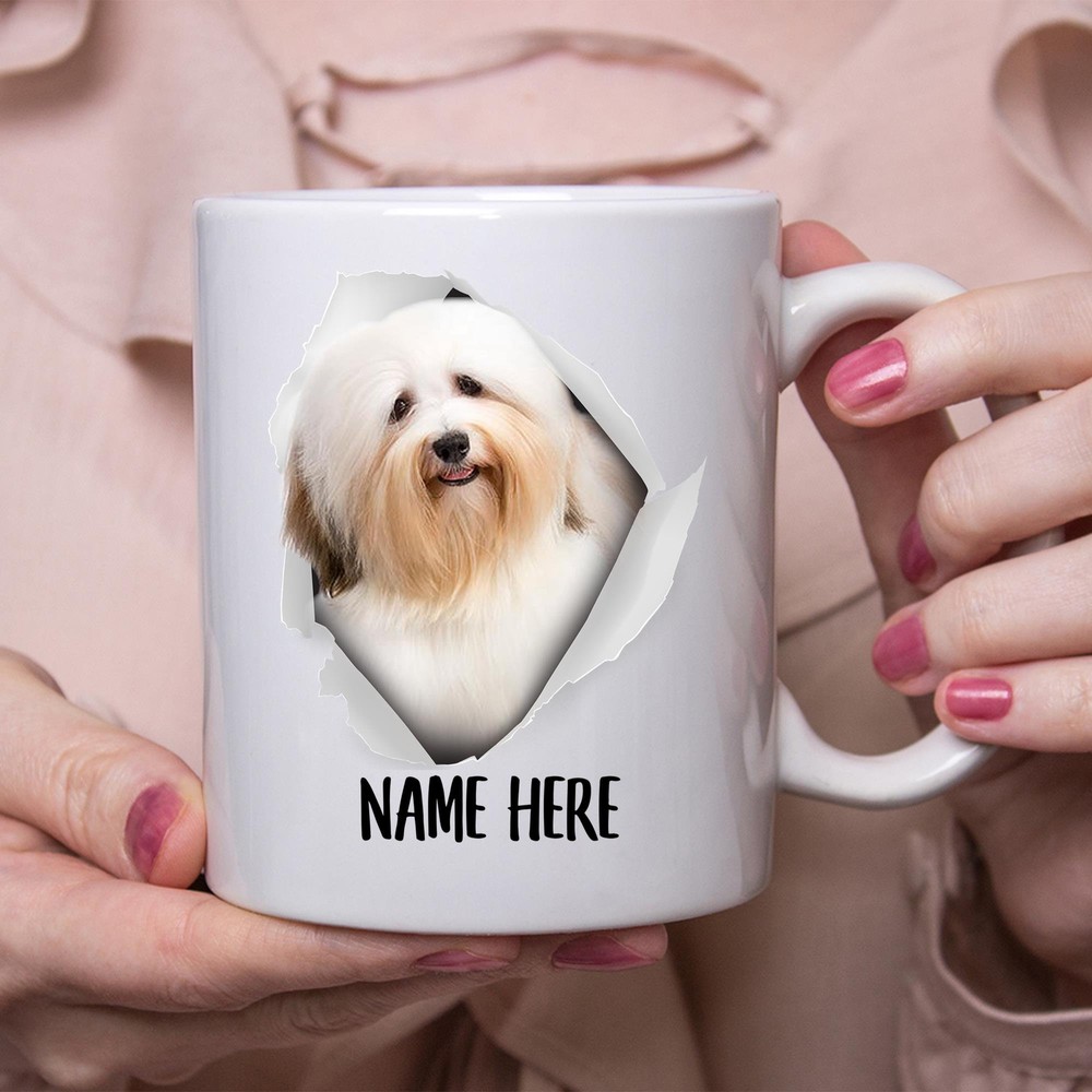 Personalized White Red Havanese Dog Name Coffee Mug Fun Design