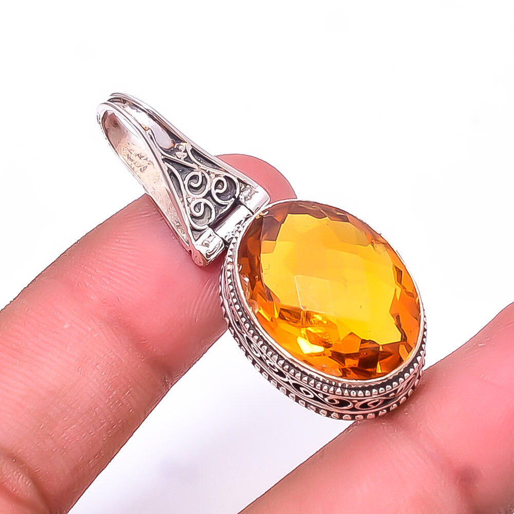 Citrine Gemstone Sterling Silver Pendant Valentine Gift 1.76 Inch  