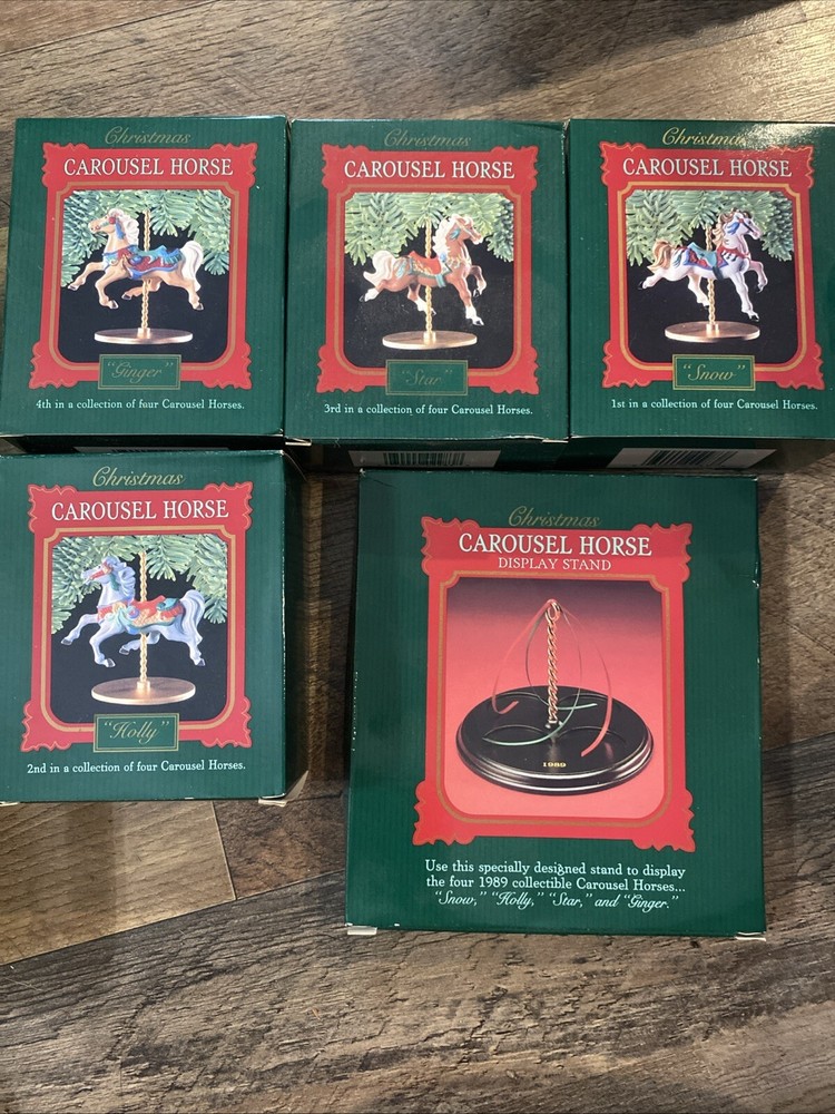 Vintage Hallmark Christmas Ornaments Carousel Horses - 5 Piece Set New