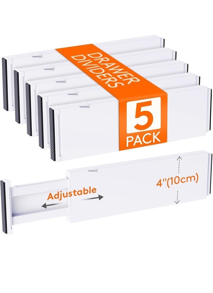 Lifewit 5-Pack Adjustable Plastic Drawer Dividers 4 Inch High 13.5-22 Inches