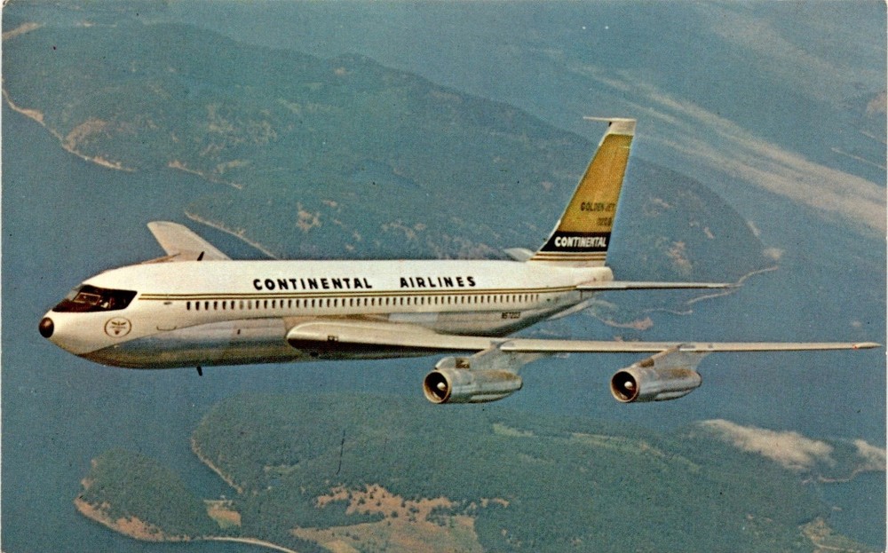 Continental Airlines, Golden Jet, New 720B Fan Jets, Golden Jet fleet, Postcard