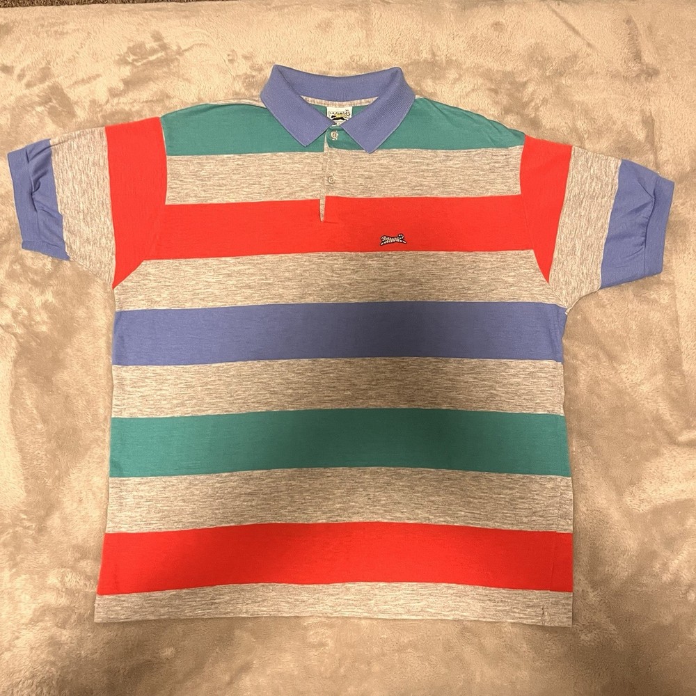 Vintage Lacoste 80s  Multi Color Polo Shirt Made In USA  Men’s Size XL