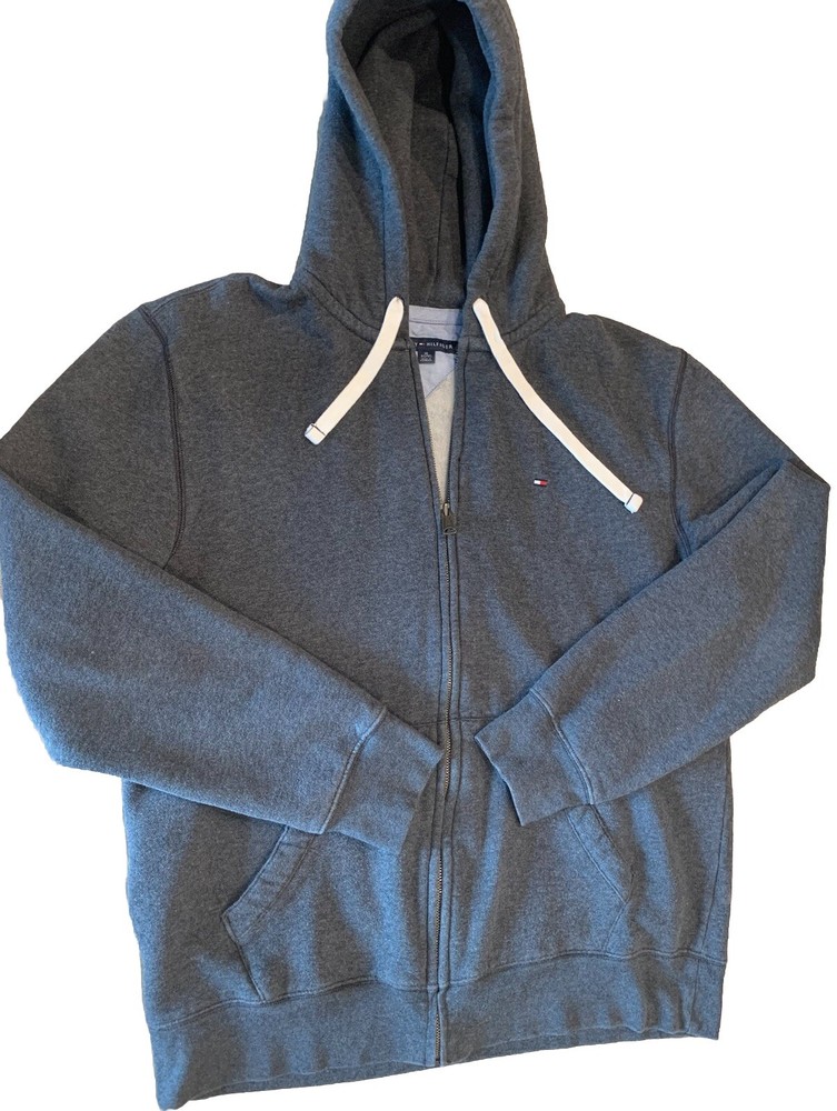 Tommy Hilfiger Gray XL Skater Hoodie Winter Warm Grunge Y2K Zipper Jacket