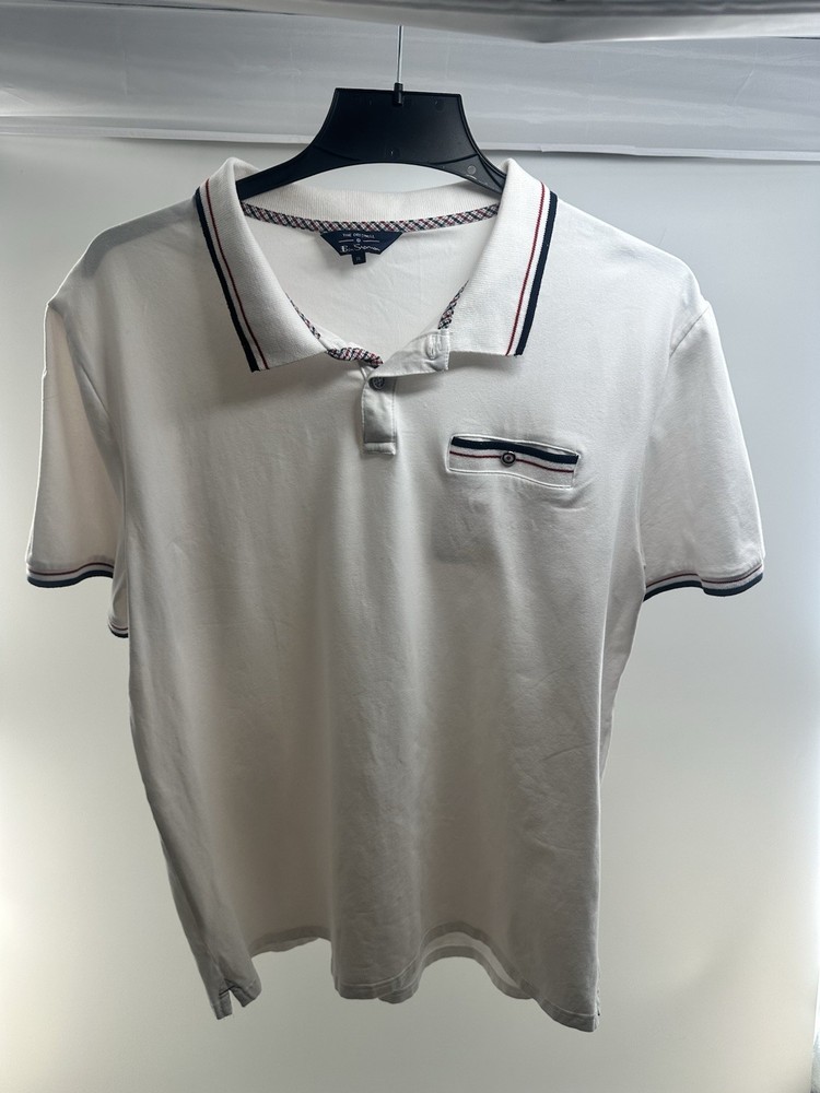 Ben Sherman Men’s White Short Sleeve Polo Shirt – Classic casual style XL