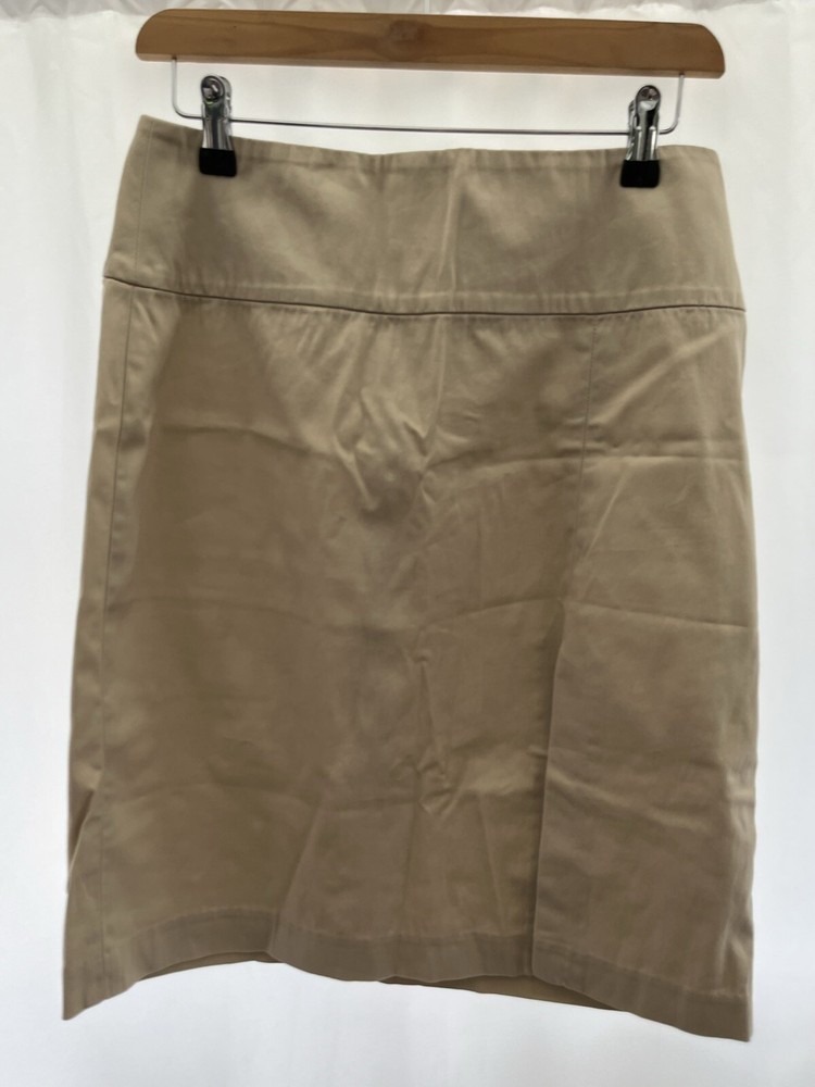 banana republic Pencil Skirt Size Uk 8 Beige Straight Unlined Slit Knee Length