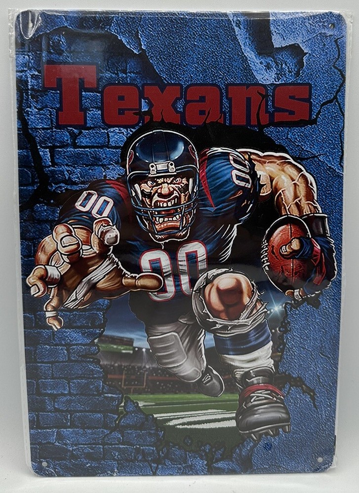 Texans Football Tin Sign Retro Metal Wall Home Decor 12”x8”