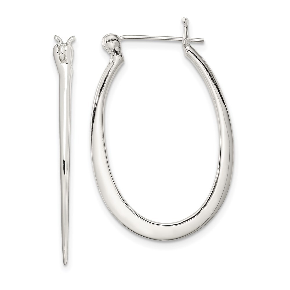 Sterling Silver Polished & Tapered Oval Hoop Earrings 3.42gm L-32 mm, W-20 mm