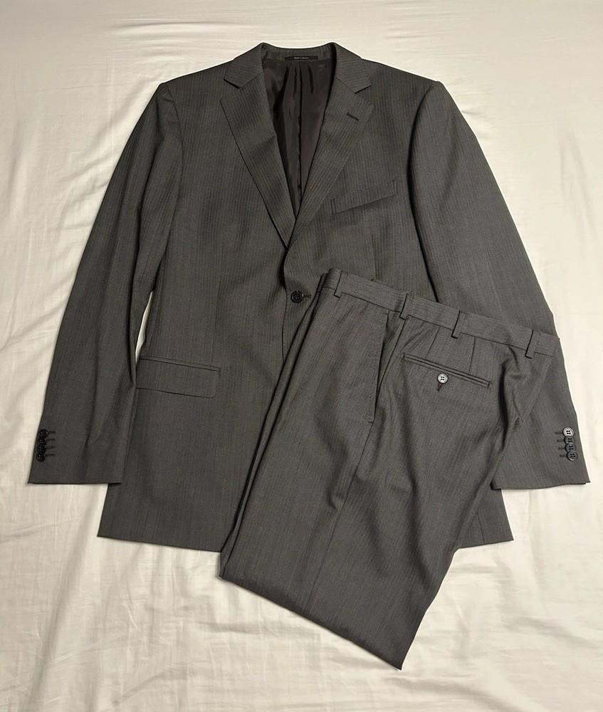 Ermenegildo Zegna Grey 100% Wool 2-Button Suit 44L Blazer with 34x30 Pants
