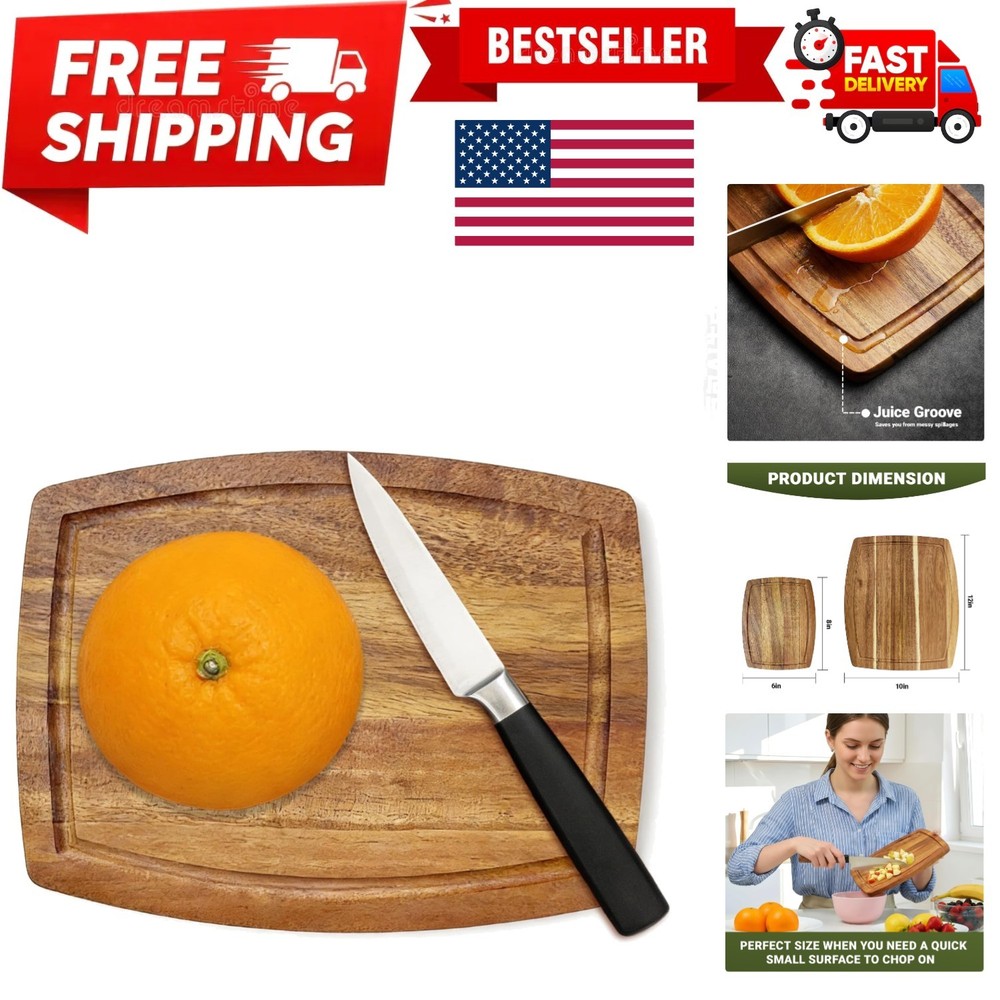 Acacia Wood Small Cutting Board for Kitchen, 8 x 6 Inch Thick Wooden Chopping...