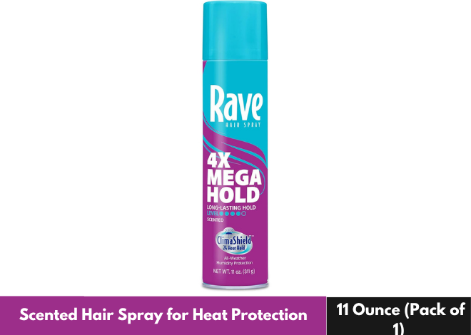 Rave 4X Mega Firm Hold Heat Protectant Hair Spray with ClimaShield for Volume