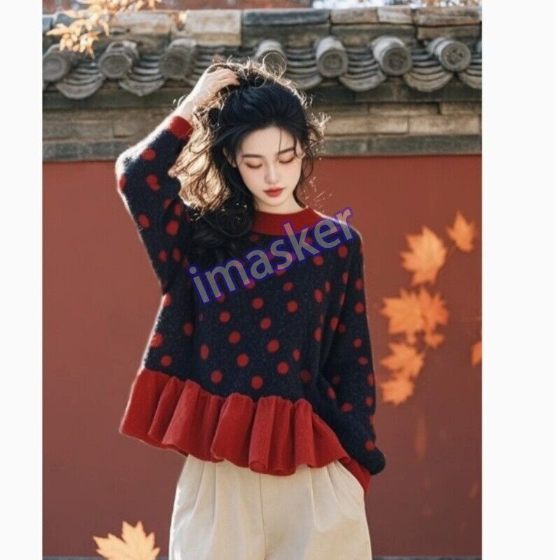 Korean Women's Retro Loose Knit Warm Sweater New Year's Jumper