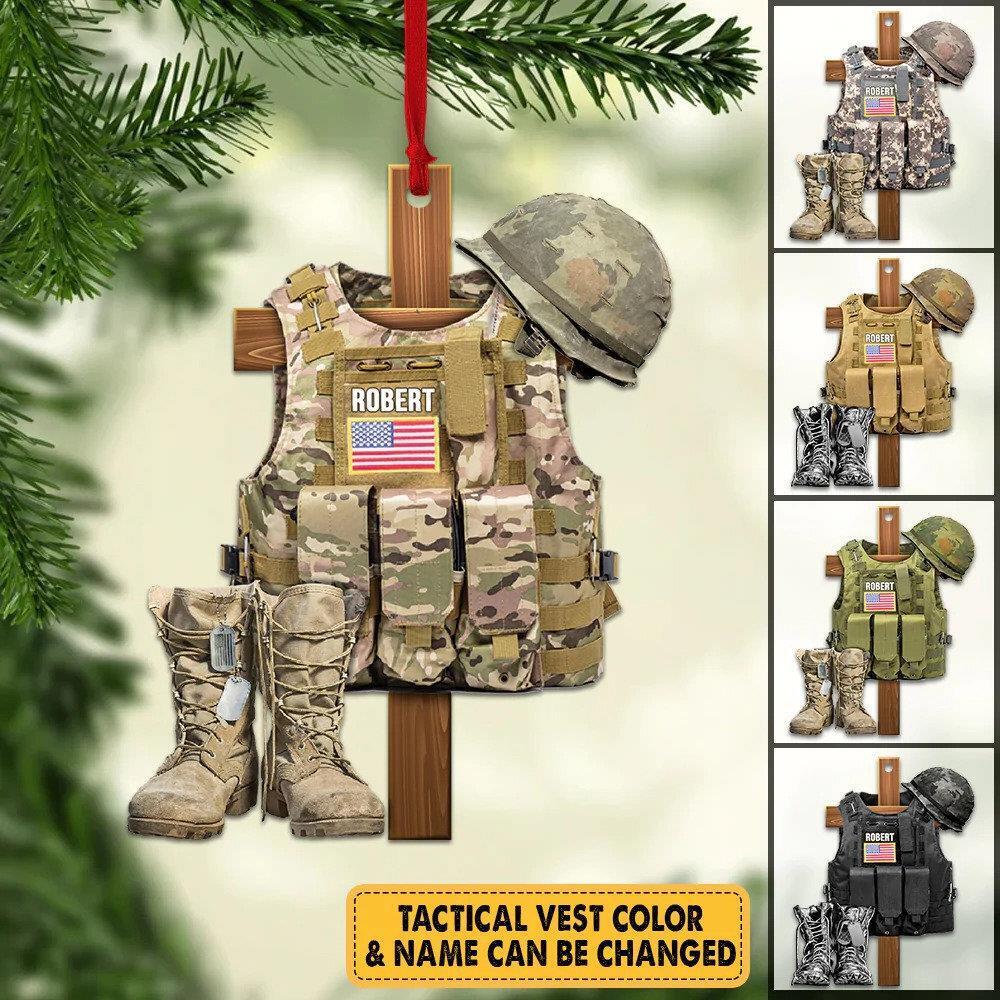 Personalized Ornament Military Tactical Vest Custom Name Gift Veteran Xmas Doubl