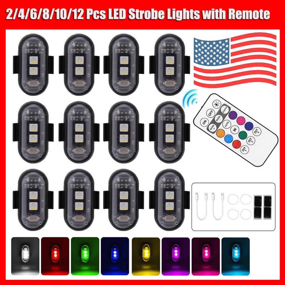 2-12 Pcs Wireless RGB LED Strobe Light W/ Remote Control For Car Bike Motorcycle