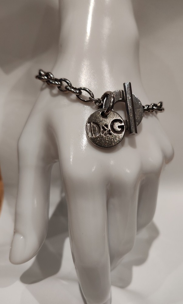 Dolce & Gabbana  D&G Vintage Dog Tag Coin Disc Stainless Steel T-Bar Bracelet