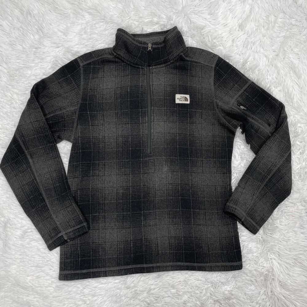 The North Face Men's Medium Gray Black Plaid Fleece 1/2 Zip Sweatshirt