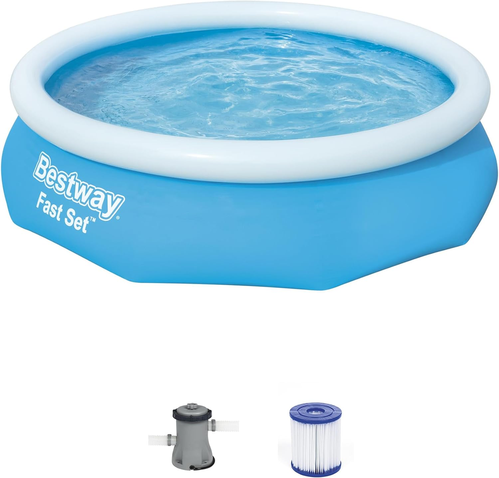 Above Ground Swimming Pool Round 10ft x 30in Outdoor Inflatable Filter Pump Blue