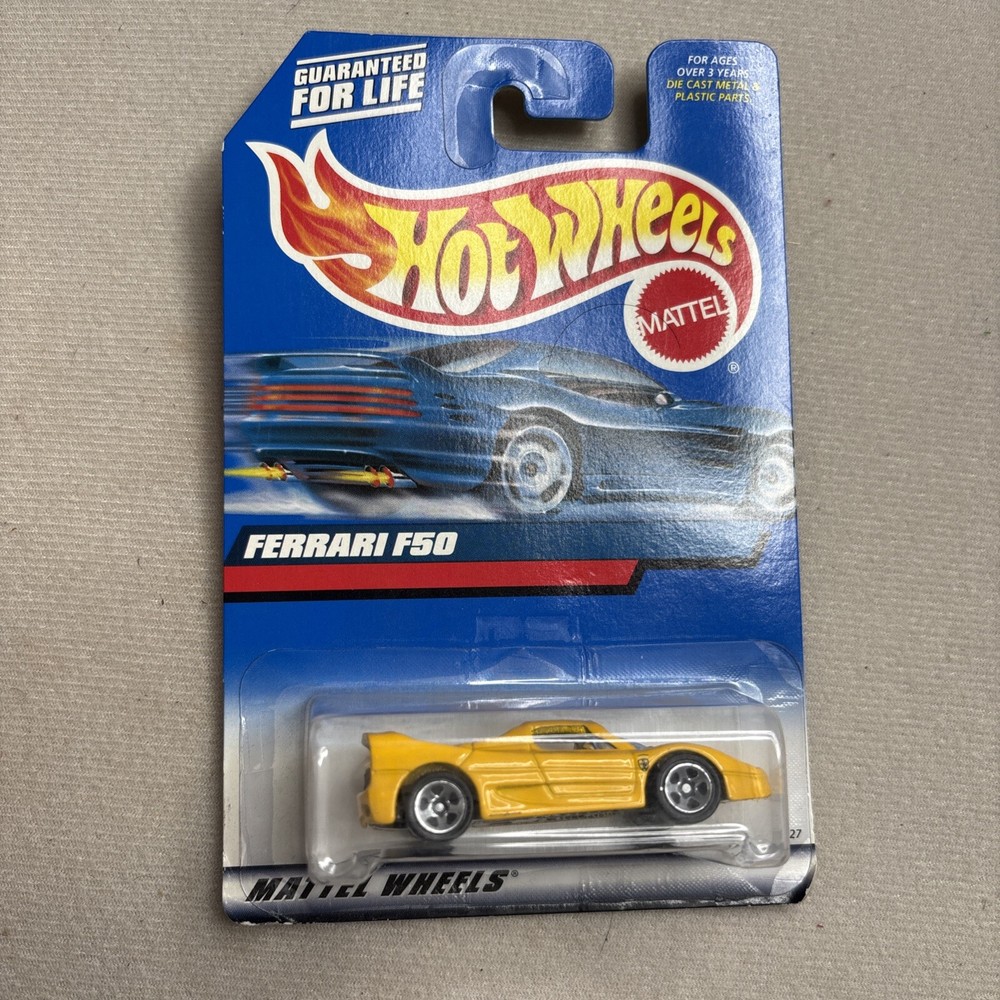 2000 Hot Wheels Yellow Ferrari F50 card #161 5 Spoke Mattel Die Cast