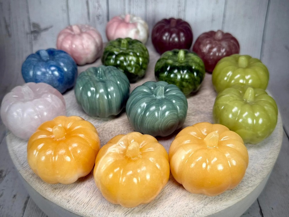 Crystal Pumpkin Carving, Pumpkin Crystal Carving, Orange Calcite - Rose Quartz