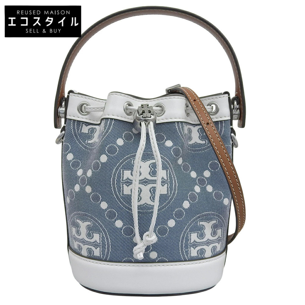 Y0119 Tory Burch Canvas x Leather T Monogram Mini Bucket 2WAY Shoulder Bag Ladie