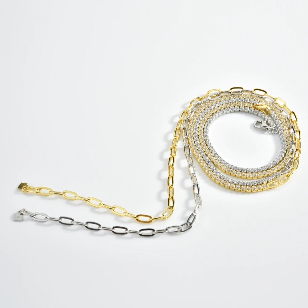 Silver White 2mm Tennis Paperclip Chain Choker Necklace Rock