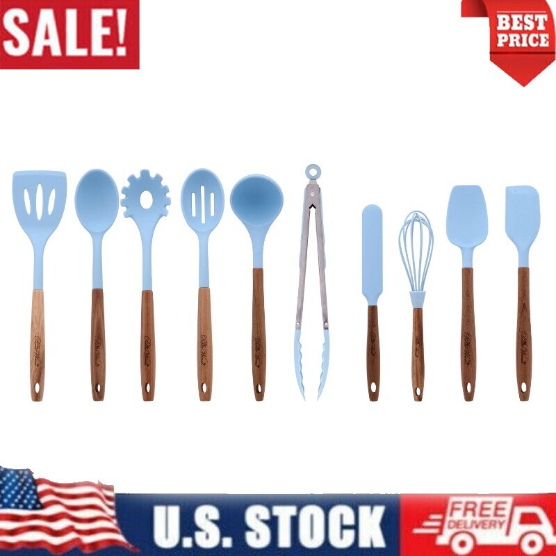 10-Piece Silicone and Acacia Wood Handle Cooking Utensils Set Kitchen Tools