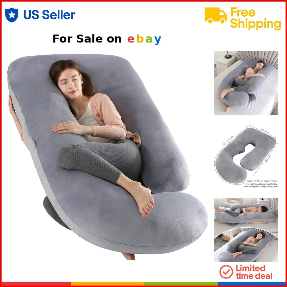Pregnancy U-Shaped Full Body Support Pillow 57 Dark Gray Removable Cover