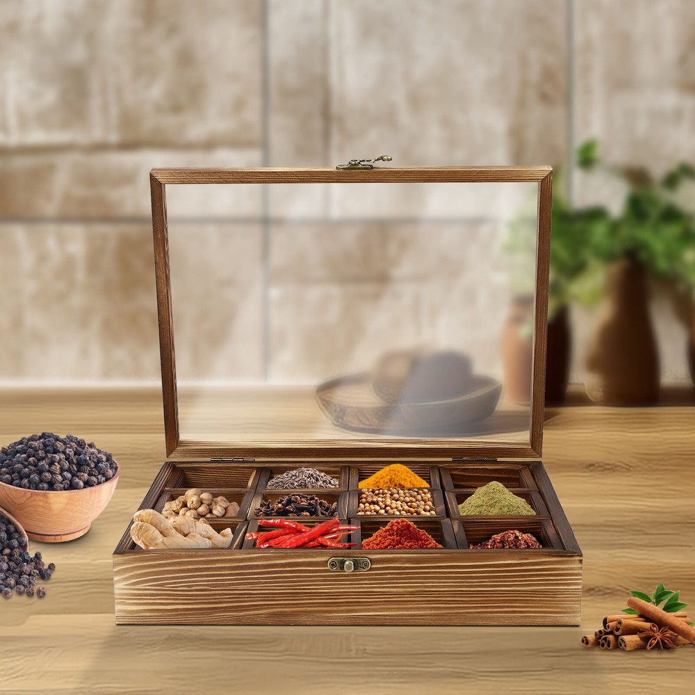 Wooden Spice Box with 12 Compartments for Kitchen Storage